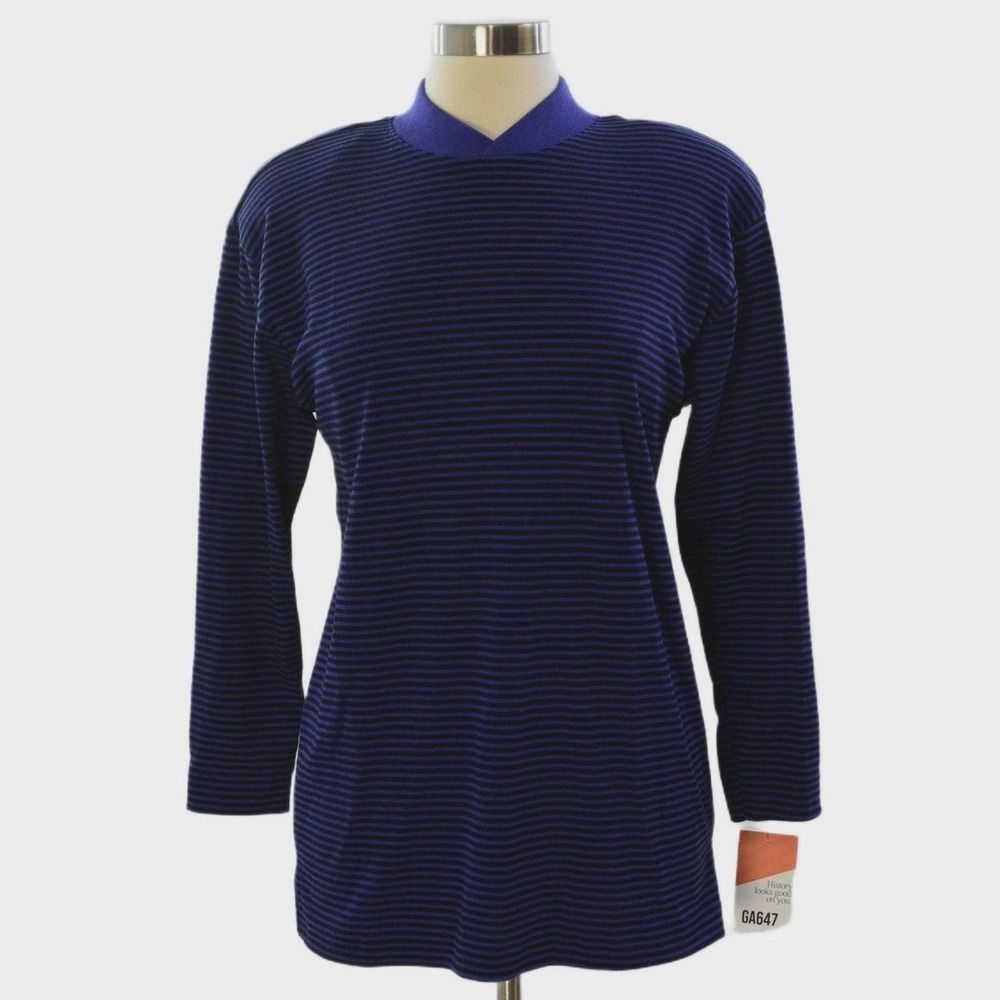 Vintage Jantzen Striped Tulip Collar Tunic Top Womens S 80s Shoulder Pad T Shirt